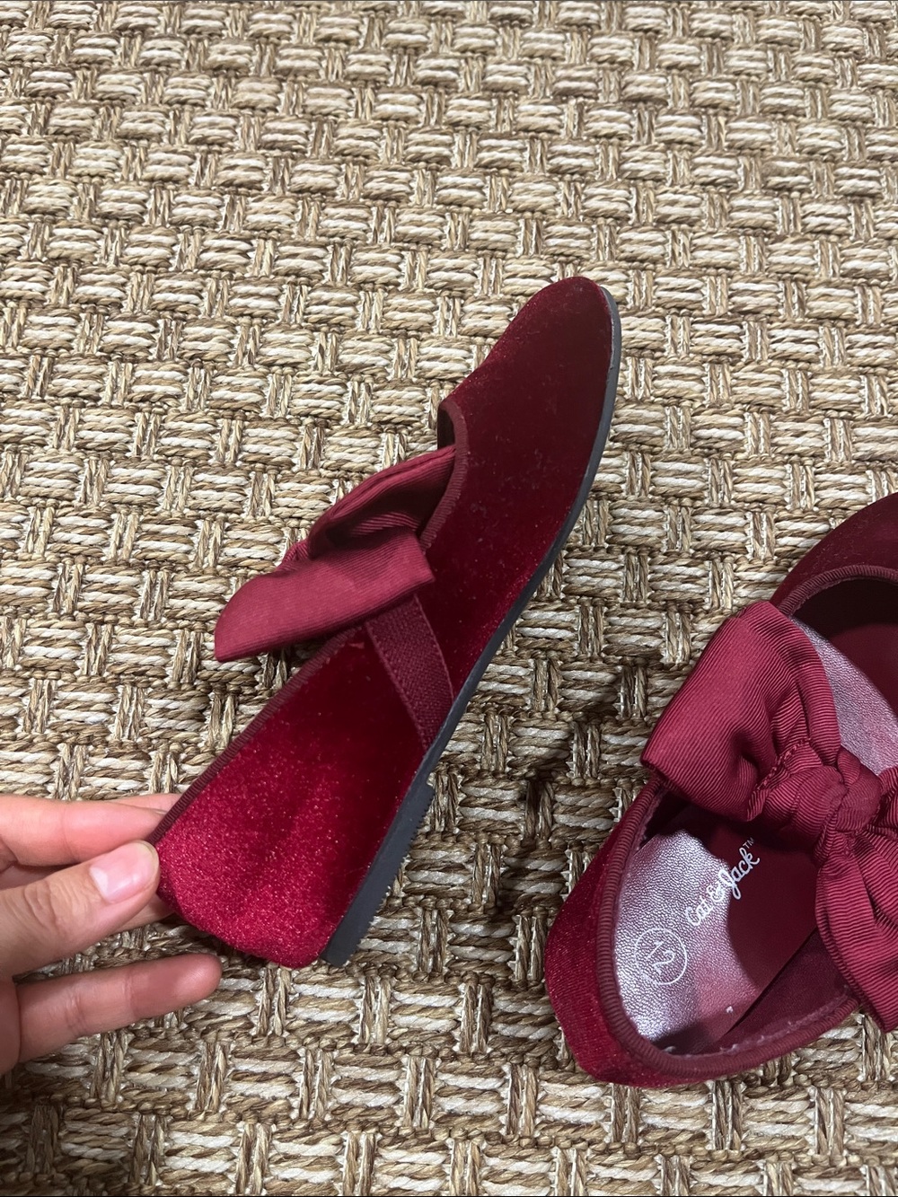 Cat & Jack Girls Wine Velvet Bow Slip-On Dress Shoes - Picture 7 of 10